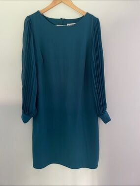 Shelby & Palmer Teal Pleated Long-Sleeve Shift Dress size:14